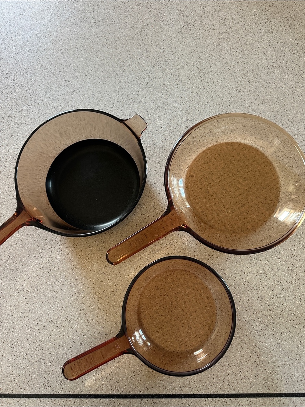 Visions by Corning Amber Brown Glass Saucepan and Pan Set Cookware Matches Pyrex